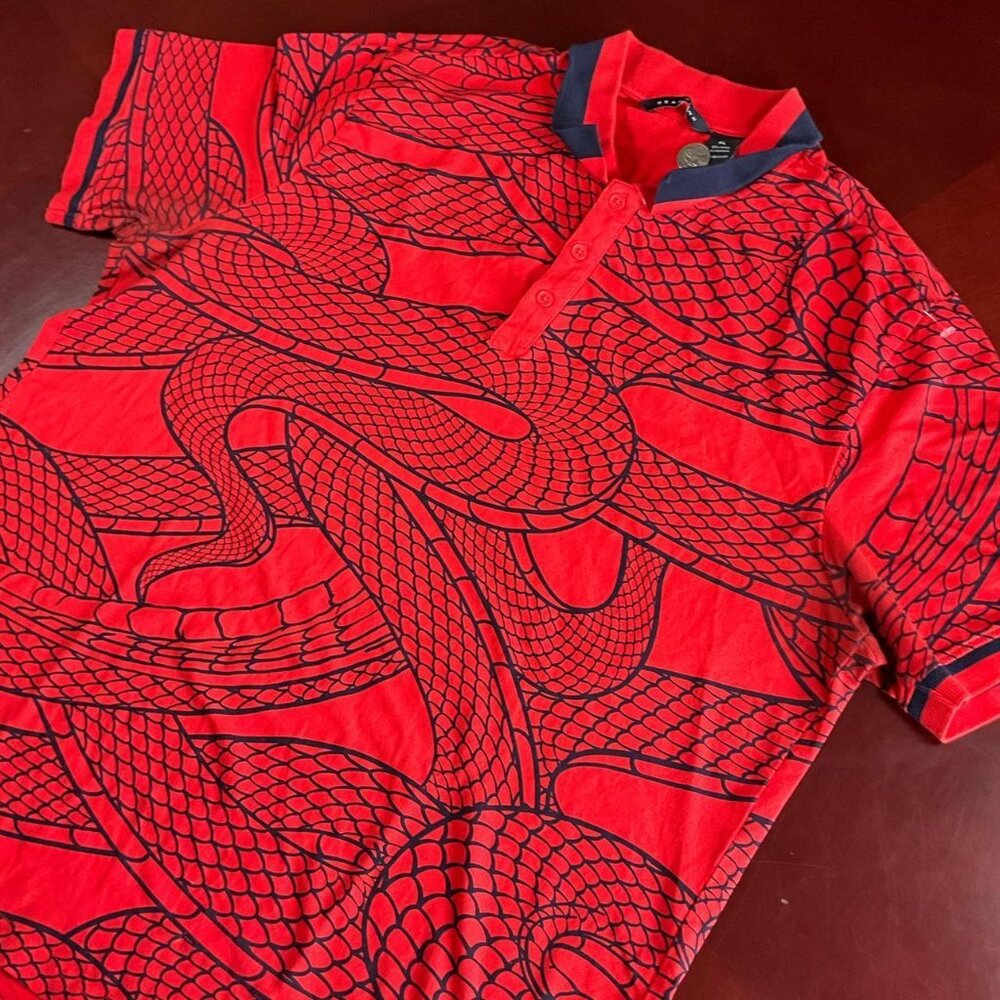Y2K Sean John Snake All Over Print Red Urban Streetwear Graphic Polo (XLarge)